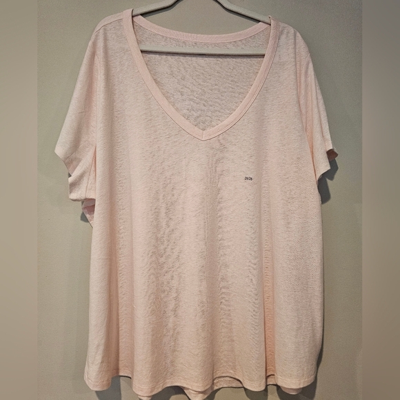 Lane Bryant Size 26/28 V-neck Light Pink Linen Blend Casual T-Shirt Top New Tag - Picture 1 of 8